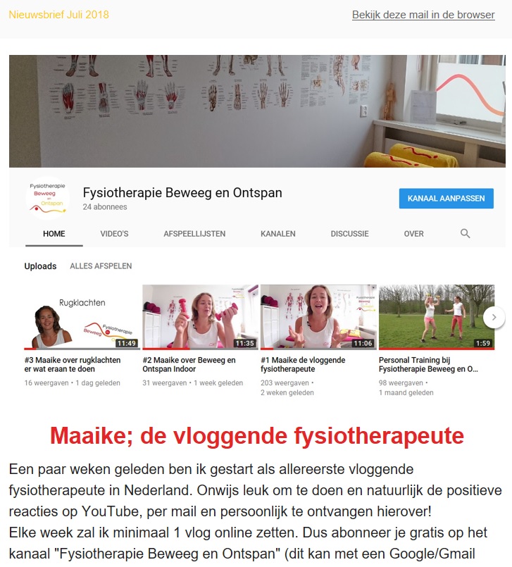 Nieuwsbrief juli 2018 Nieuwsbrief juli 2018 fysiotherapie